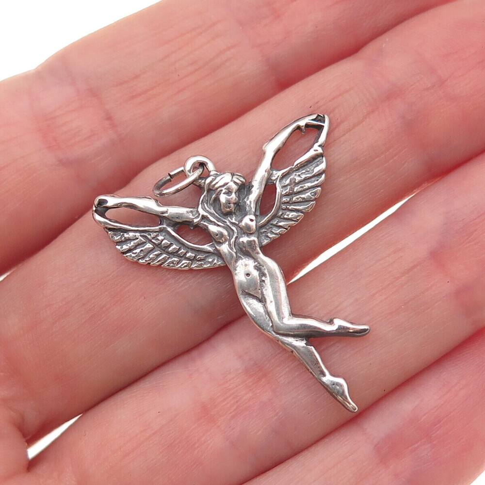 New Leaf 925 Sterling Silver Vintage Fairy Oxidized Charm Pendant